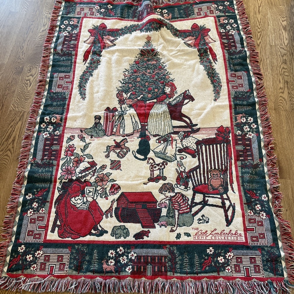 Vintage Bob Timberlake Christmas Family Home Tapestry Thick Throw Blanket 46x68
